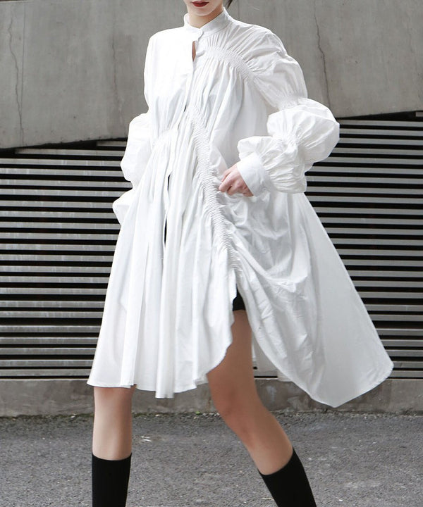 Gather Twist Balloon Shirt Dress