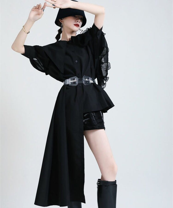 Ruffle Pleated Half Sleeve Blouse