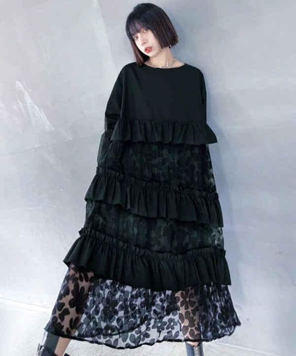 See-Through Floral Tiered Dress