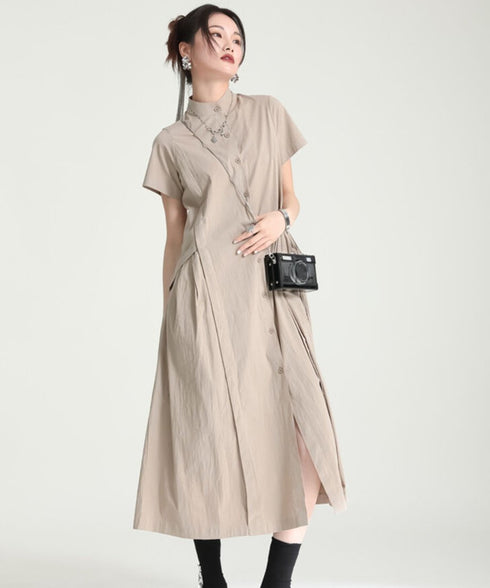 Asymmetric Button Minimal Dress