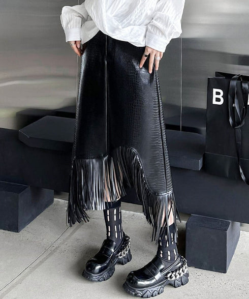 Fringe Faux Leather Skirt