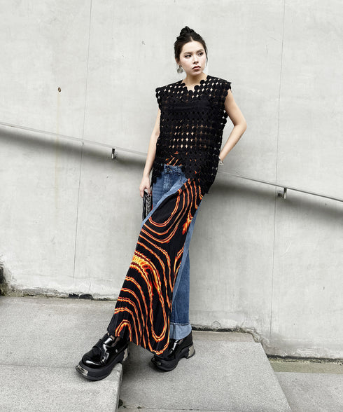 Side Pleated Denim Pants