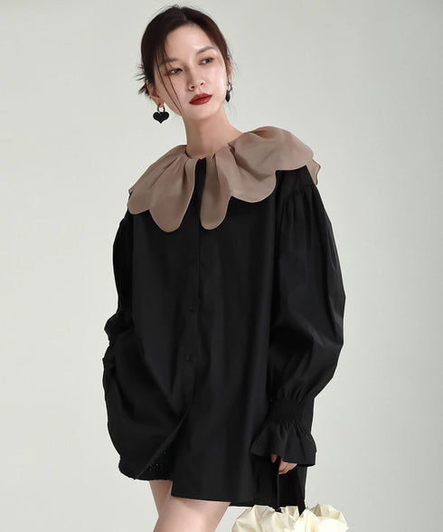 Tulip Collar Volume Sleeve Blouse