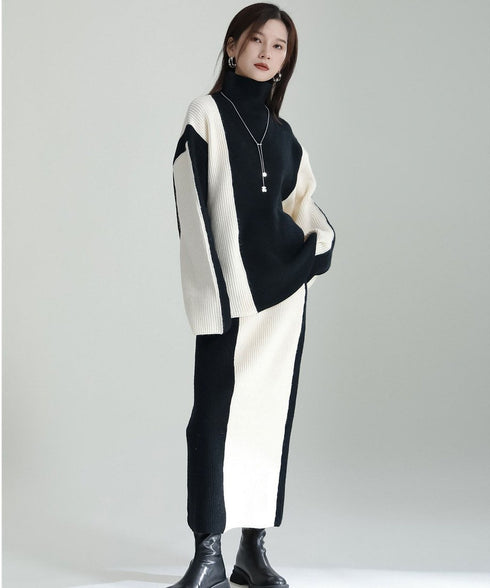 Bicolor Sweater & Skirt Co-ord