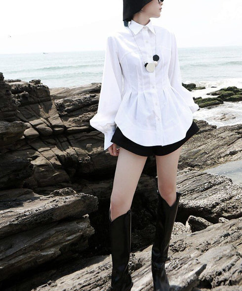 white pleated loose blouse