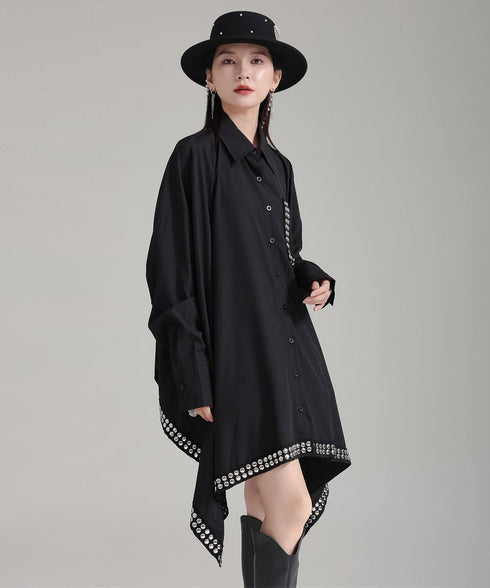 Studded Asymmetric Hem Shirt Dress