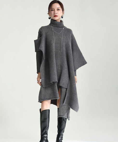 Slit Knit Dress & Poncho Co-ord