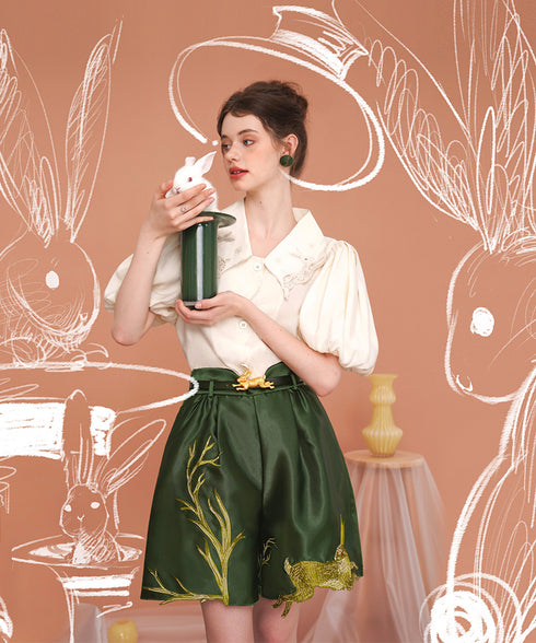 Rabbit Embroidery Shorts