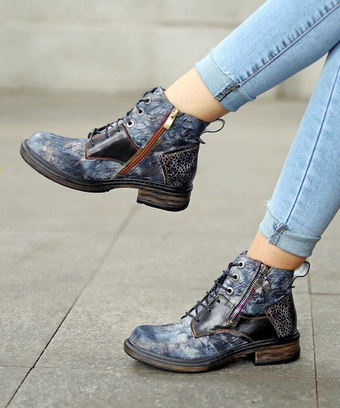 Vintage Patchwork Daisy Combat Boots