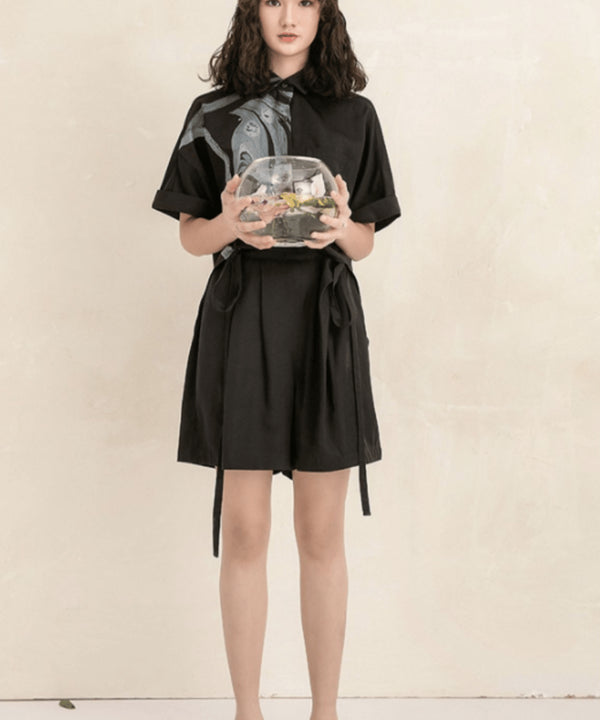 Half Graphic Short Sleeve Shirt Set