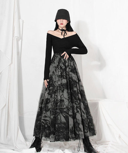 Shadow Botanical Mesh Skirt