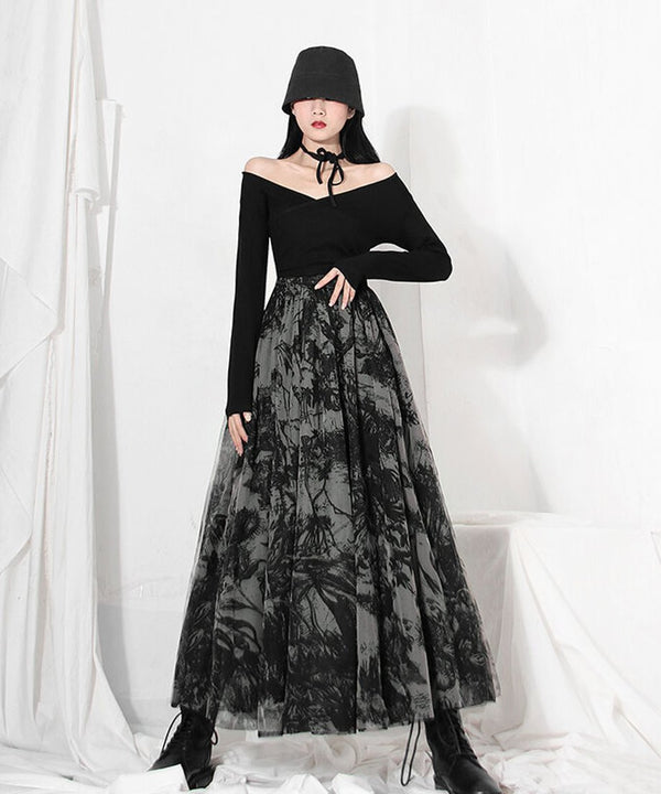 Shadow Botanical Mesh Skirt