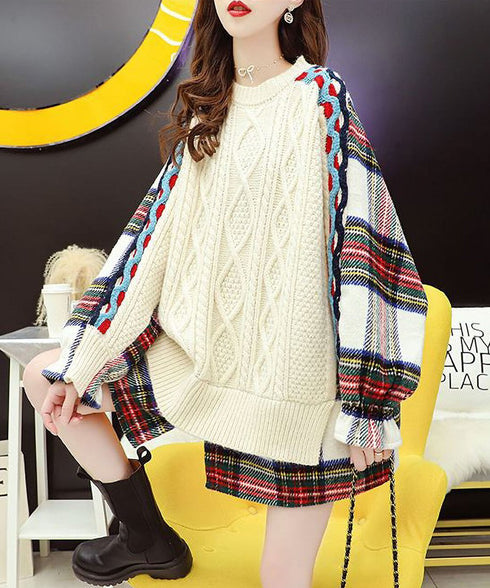 Back Plaid Cable Sweater