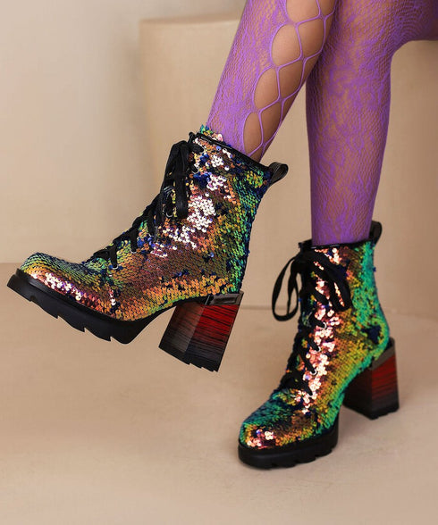 Holographic Sequin Chunky Boots