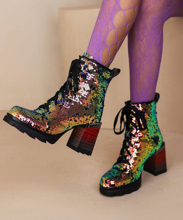 Holographic Sequin Chunky Boots