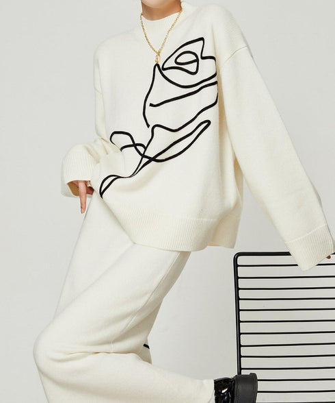 Line Drawing Sweater & Skirt Co-ord