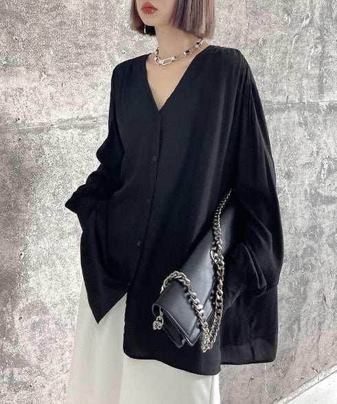 V-Neck Relaxed Satin Blouse