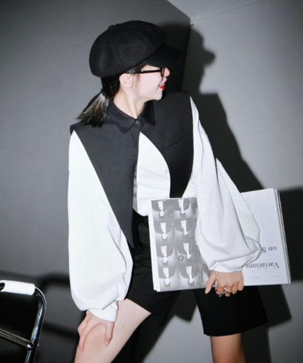 False Collar & Peasant Sleeve Top Co-ord