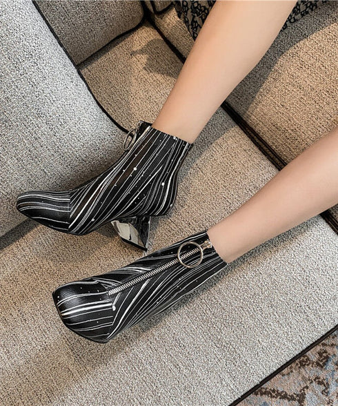 Stripe Zip Ankle Boots