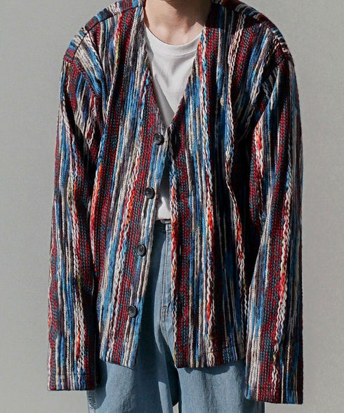 Multicolor Wavy Knit Cardigan