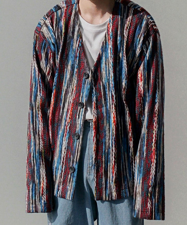 Multicolor Wavy Knit Cardigan