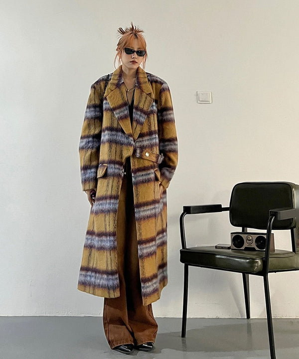 Blurred Check Long Coat