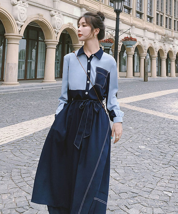 Two-Tone Pocket Shirt Dress