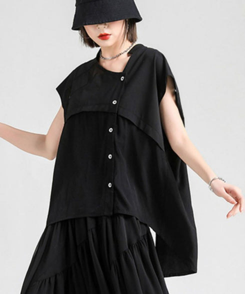Misaligned Button Blouse