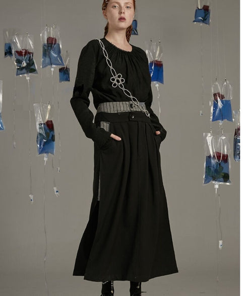 Side Slit Layered Check Insert Skirt