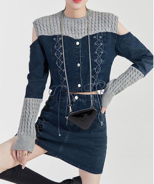 Open Shoulder Denim Top