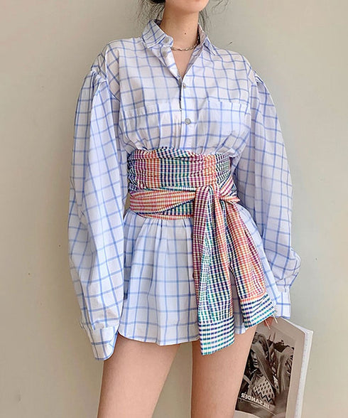 Plaid Obi Belted Check Shirt