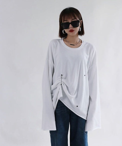 Pin Tuck Drape Long Sleeve Top