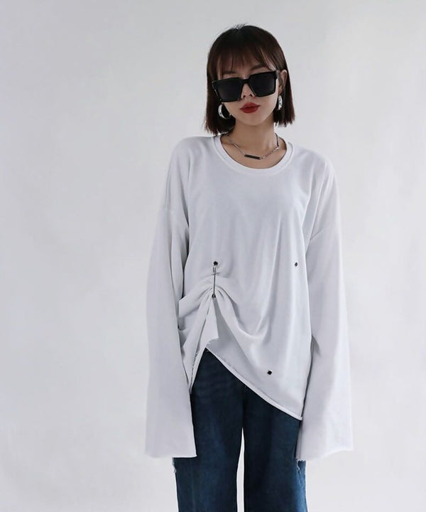 Pin Tuck Drape Long Sleeve Top