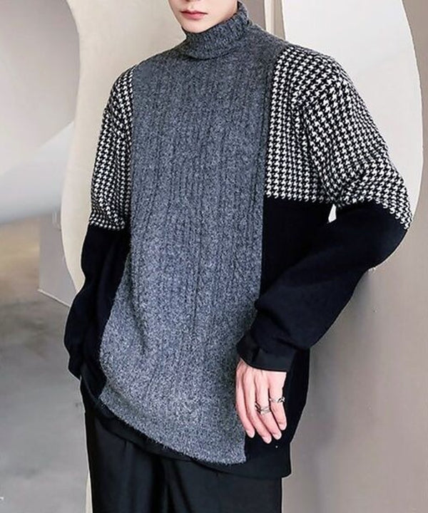 Block Check Turtleneck Knit