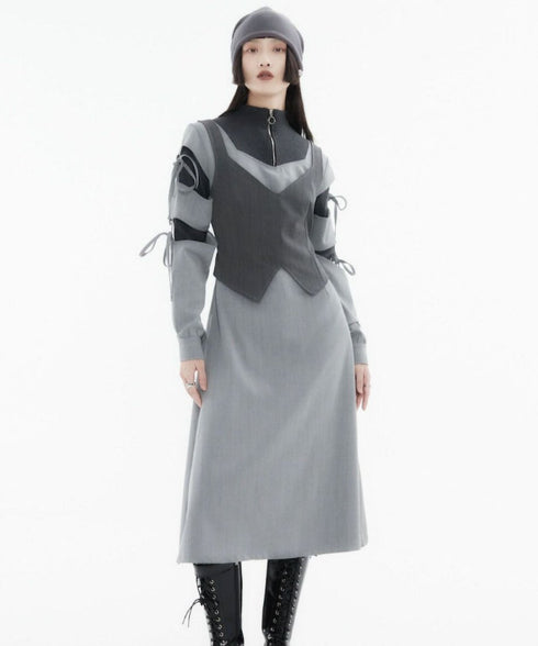 Layered Zip Collar Dress