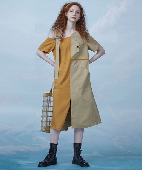 Dual Tone Asymmetric Strap Dress