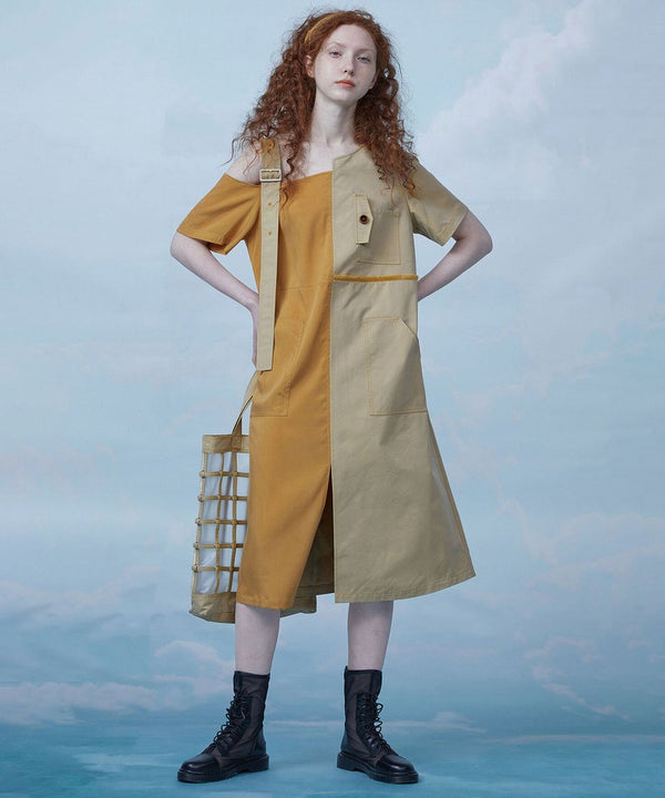 Dual Tone Asymmetric Strap Dress