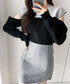 Two-Tone Shoulder Cutout Knit Top