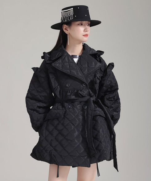 Ruffled Quilted Belted Coat