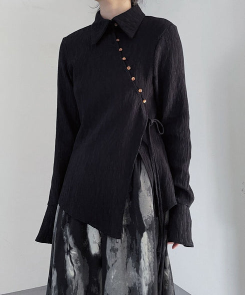 Diagonal Button Front Cut Blouse