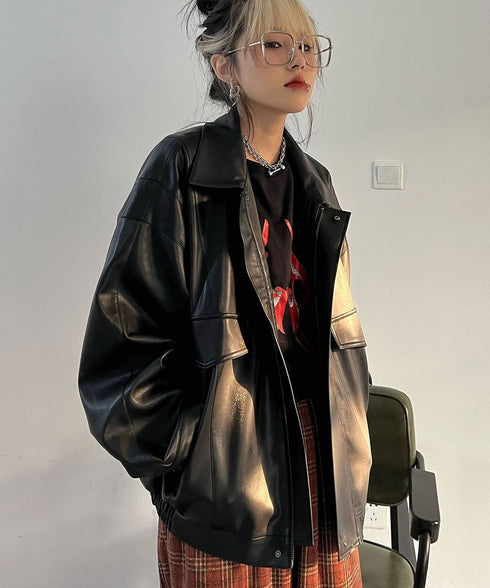 Flap Pocket Faux Leather Jacket