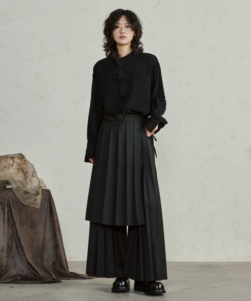 Pleated Wide Pants & Wrap Apron Co-ord