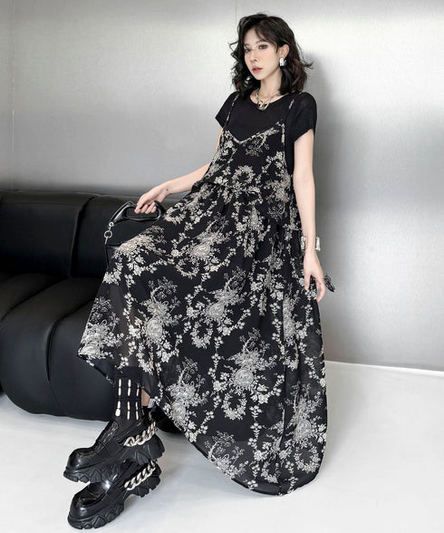 Faux Layered Floral Dress