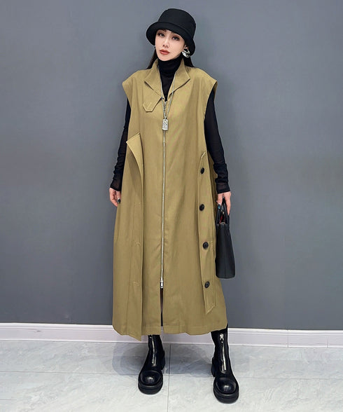 Stand Collar Zip Long Vest
