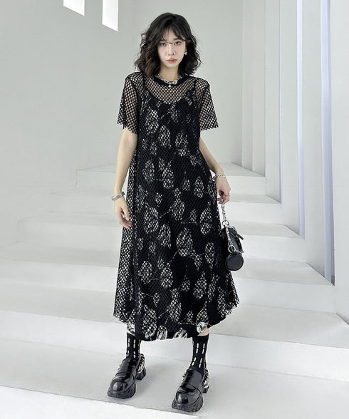 Crew Neck Mesh Dress