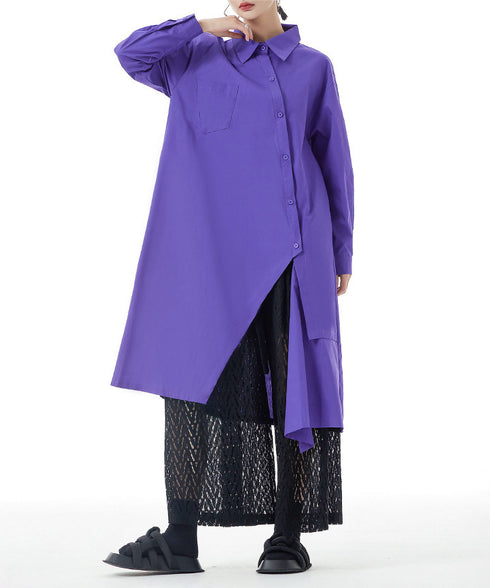 Diagonal Button Long Blouse