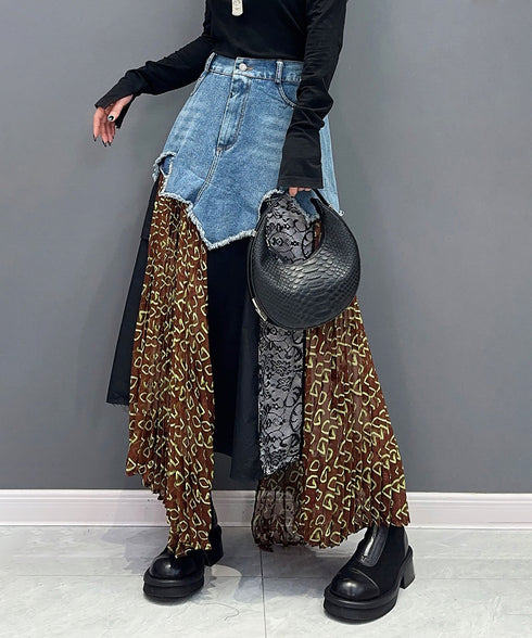 Patchwork Denim Skirt