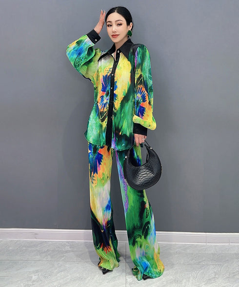 Pleated Blouse & Pants Co-ord