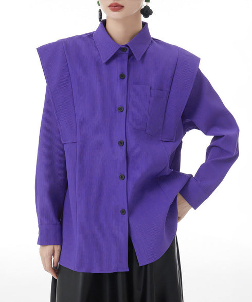 Wing Shoulder Corduroy Blouse