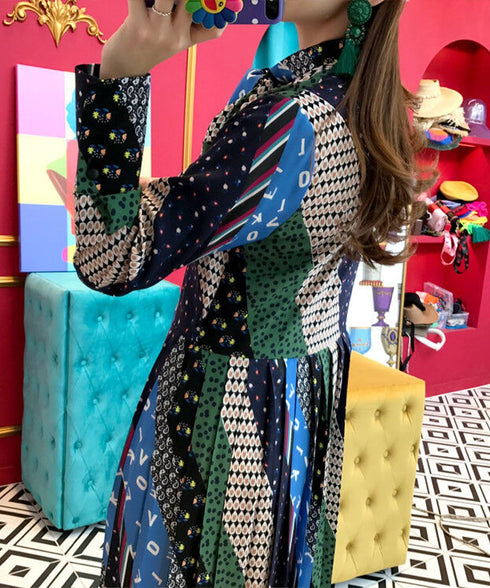 Retro Print Bowtie Dress